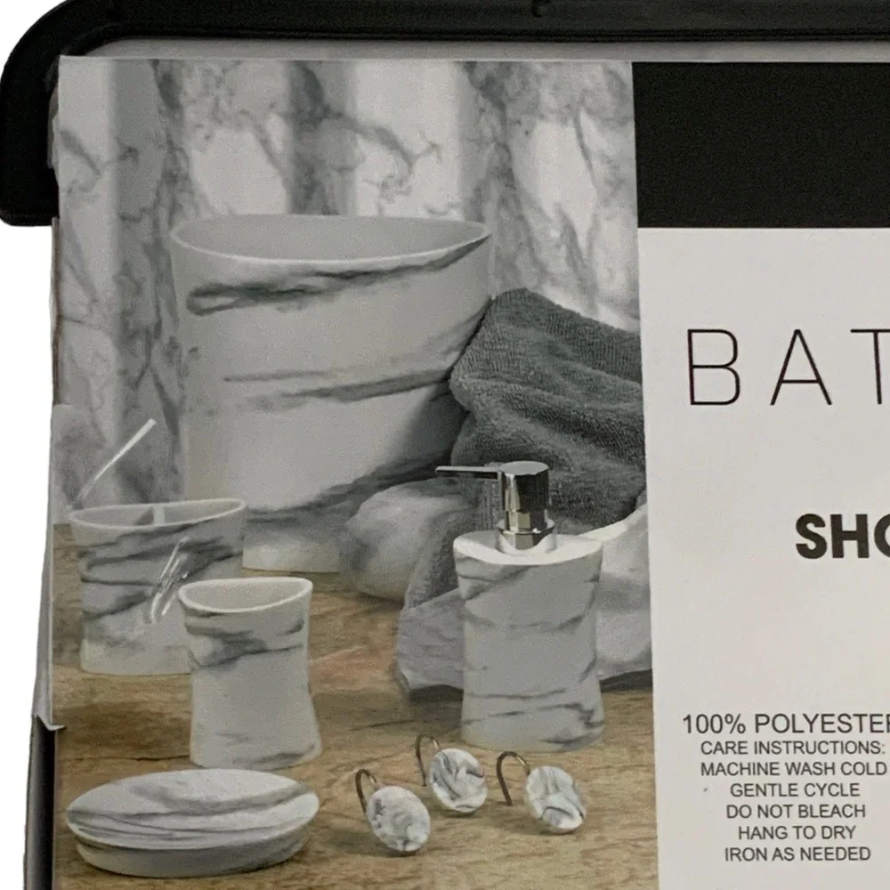 Today’s Living Marble Elite Bath Shower Curtain Easy Care Fabric White Gray